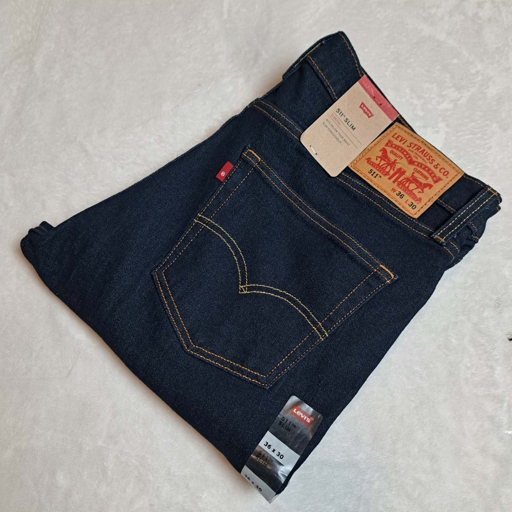 Levis 511 Jeans Slim Fit Stretch Jeans Dark Blue Dark Wash NEW Size 36x30